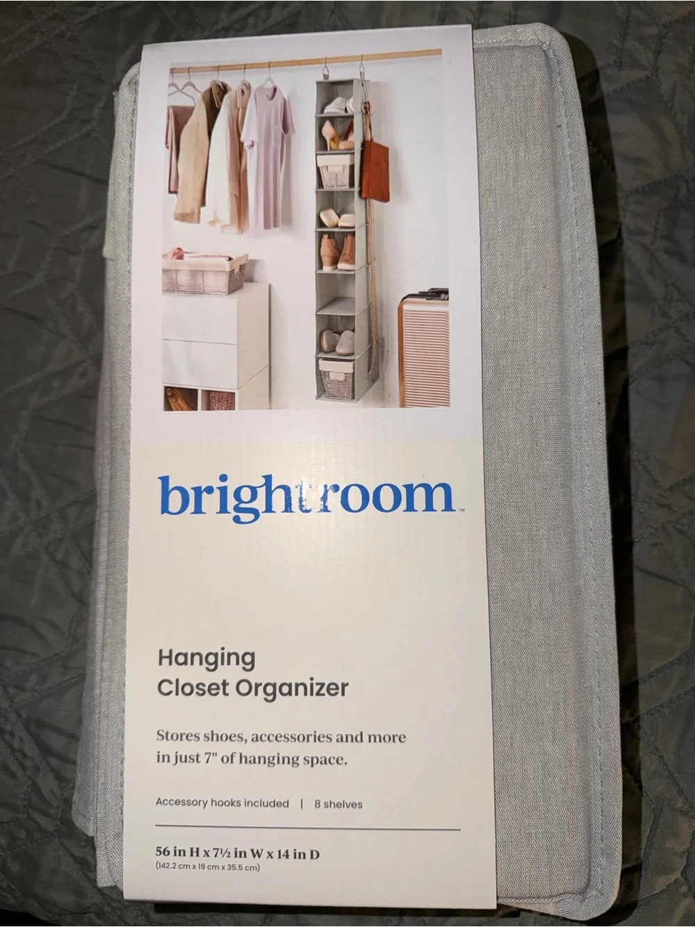 Light Gray Hanging Closet Organizer - 8-Shelf Storage